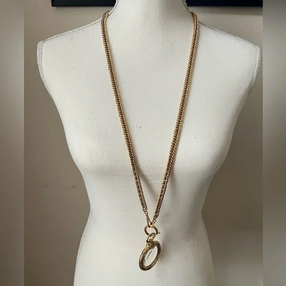 CHANEL Vintage Gold Magnifying CC Logo Pendant Necklace